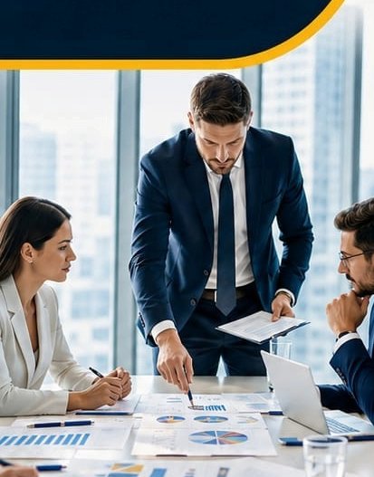Equipo de trabajo analizando información en una reunión